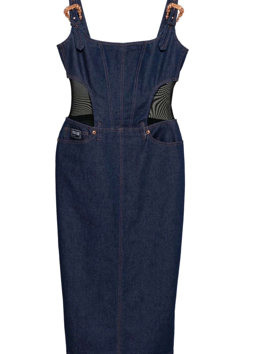 Cheap Versace Women dress Jeans buckle-straps denim Couture midi 0414